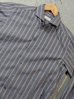 Eaton Contemporary Striped Dress Shirt Men's 16.5 Grey Blue